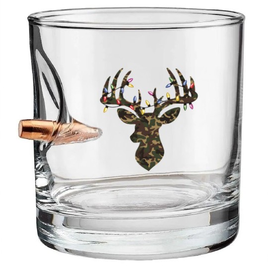 Christmas Holiday Camo Hunting Reindeer Deer Xmas Bullet Whiskey Glasses