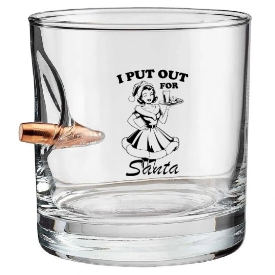 I Put Out For Santa , Retro Girl Christmas Bullet Whiskey Glasses