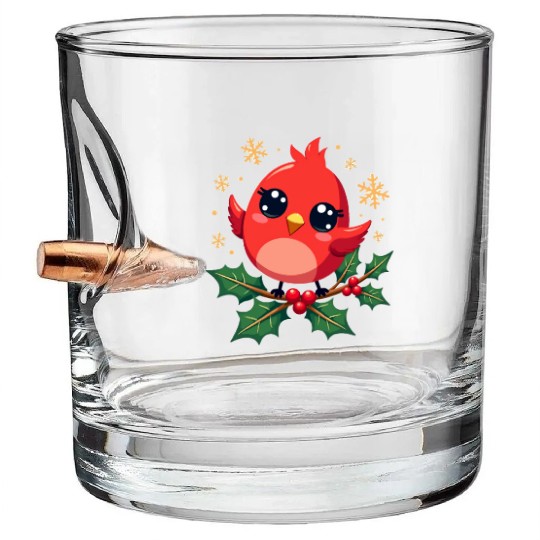 Elegant Christmas Cardinal on Holly Branch Bullet Whiskey Glasses