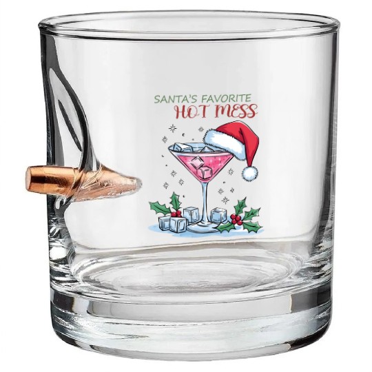 Santa Favorite Hot Mess, Merry Christmas Bullet Whiskey Glasses