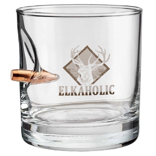 Elk Hunting Elkaholic Hunters Bullet Whiskey Glasses
