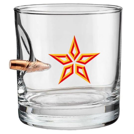 Star Design (Five-Pointed / Yellow Red) Bullet Whiskey Glasses