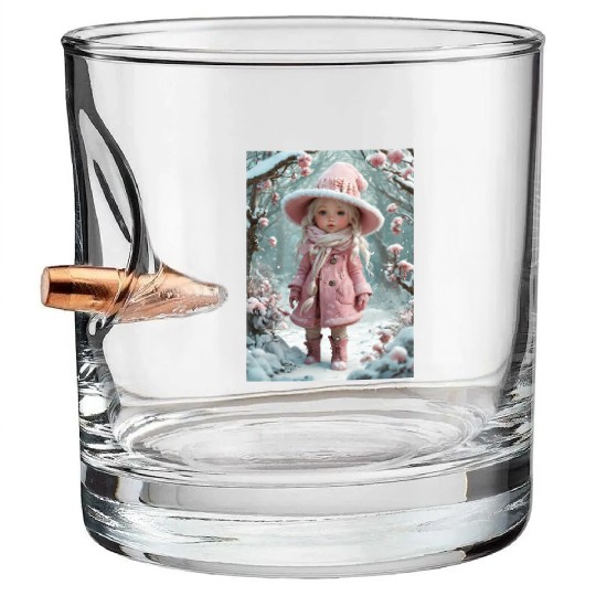 Full body of a realistic sweetness baby chibi girl Bullet Whiskey Glasses