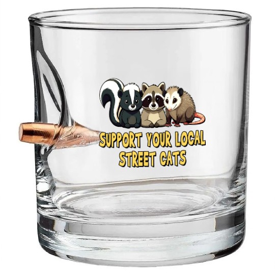 Support Your Local Street Cats - Raccoon, Opossum Bullet Whiskey Glasses