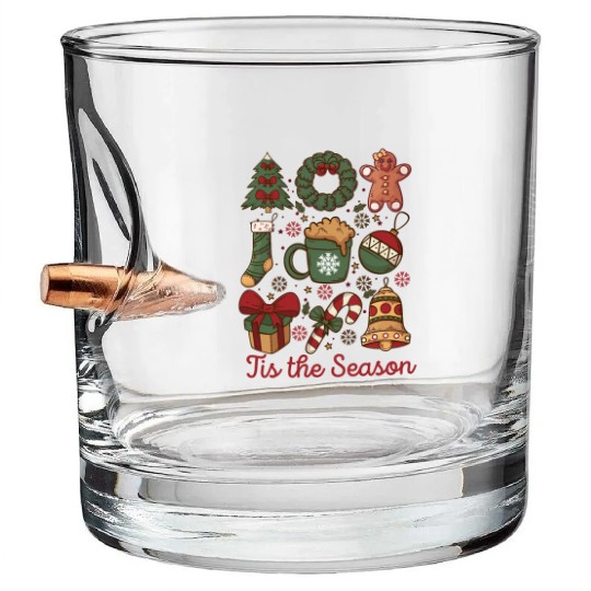 Tis the Season Retro Coquette Cute Christmas Bullet Whiskey Glasses