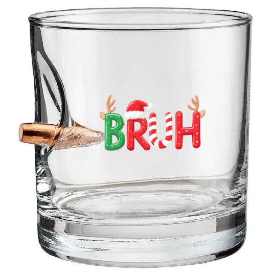 Bruh Christmas Reindeer Candy Cane Funny Holiday Bullet Whiskey Glasses