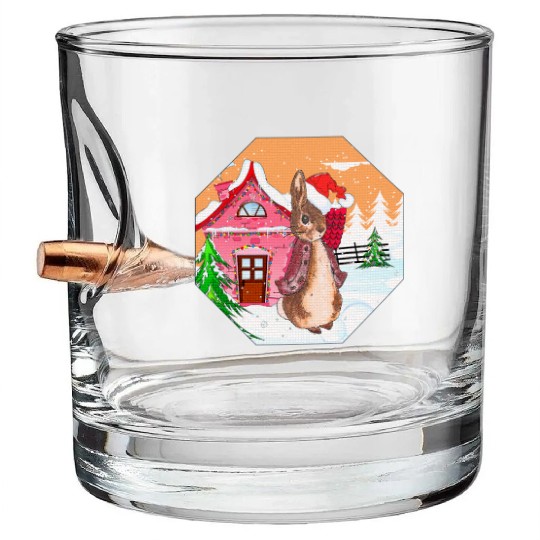 A rabbit walking on Christmas Day Bullet Whiskey Glasses