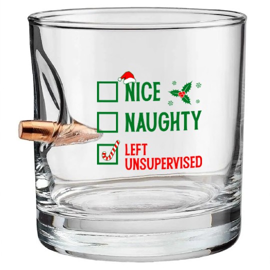 Left Unsupervised Christmas Checklist Bullet Whiskey Glasses