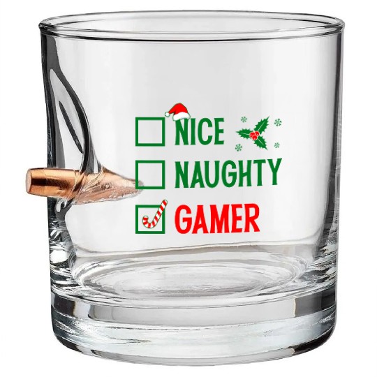 Nice Naughty Gamer Christmas Bullet Whiskey Glasses