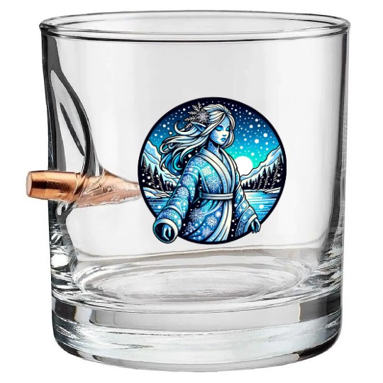 Mystical Winter Elf in Enchanted Snowy Landscape Bullet Whiskey Glasses