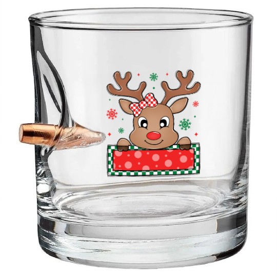 Girl Christmas Reindeer Bullet Whiskey Glasses