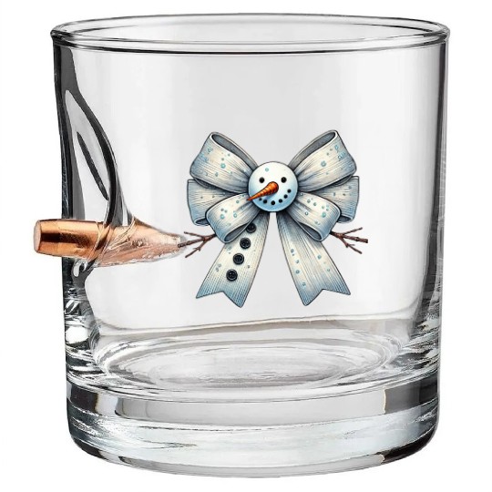 Snowman Coquette Bow, Merry Christmas Bullet Whiskey Glasses