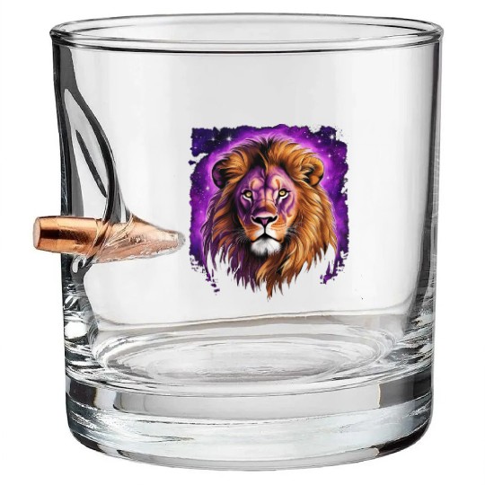 Starry Night Bullet Whiskey Glasses design of lion Rembrandt style