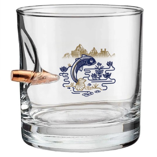 fantasy carp-bird hybrid swimming in a lotus pond Bullet Whiskey Glasses