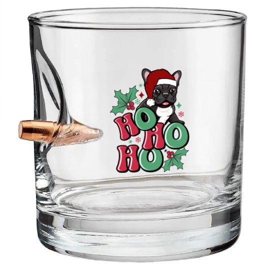 HO HO HO French Bulldog Holly Leaf Funny Bullet Whiskey Glasses