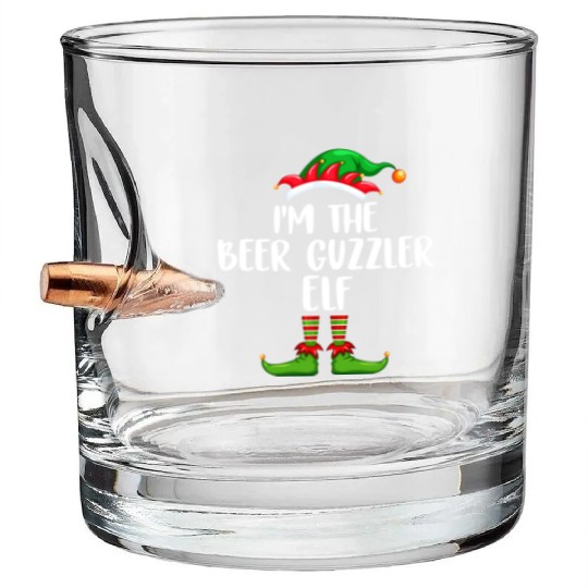 I'm The Beer Guzzler Elf Matching Family Christmas Bullet Whiskey Glasses