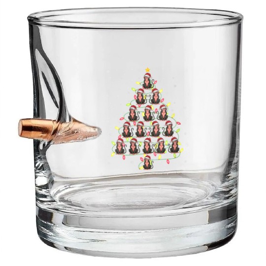 Monkey Santa Christmas Tree Lights Ugly Sweater Bullet Whiskey Glasses