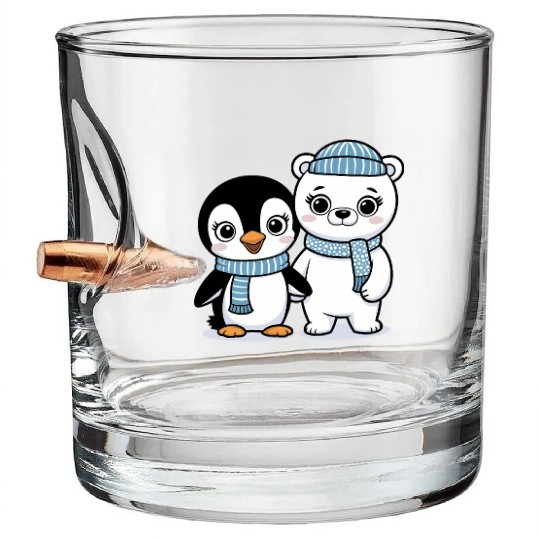 Happy Penguin and Polar Bear Best Friends Bullet Whiskey Glasses