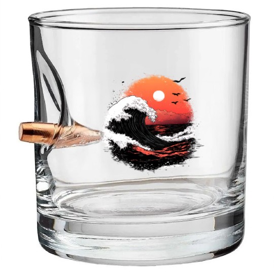 Distressed Wave and Sun Bullet Whiskey Glasses