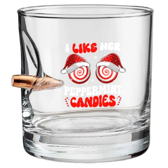 I Like Her Peppermint Candies Couples Christmas Bullet Whiskey Glasses