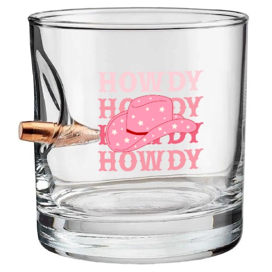 Howdy Cowboy Star Hat Bullet Whiskey Glasses