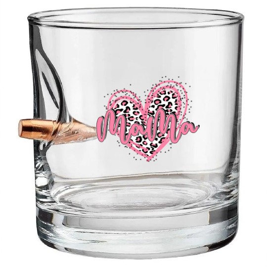 Heart Mama Valentines Pink Leopard Bullet Whiskey Glasses