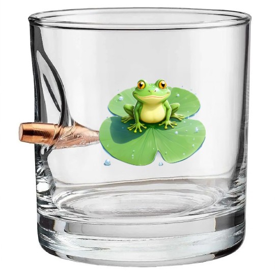 Cheerful Frog on Lily Pad Bullet Whiskey Glasses