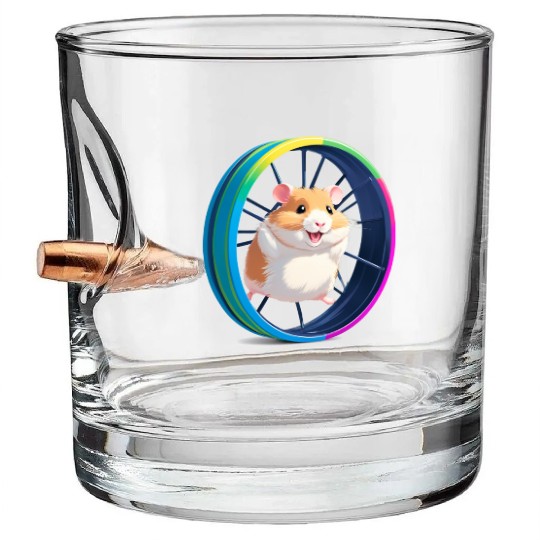 Happy Hamster on Exercise Wheel Bullet Whiskey Glasses