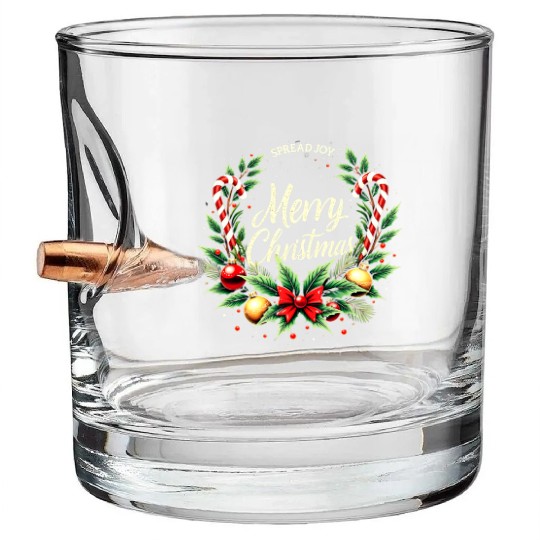 Spread Joy - Festive Merry Christmas Wreath Bullet Whiskey Glasses