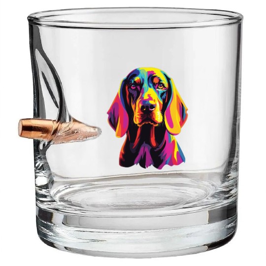 Watercolor Colorful Black And Tan Coonhound Bullet Whiskey Glasses