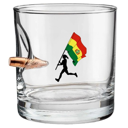 Flag Bolivia woman running Bullet Whiskey Glasses