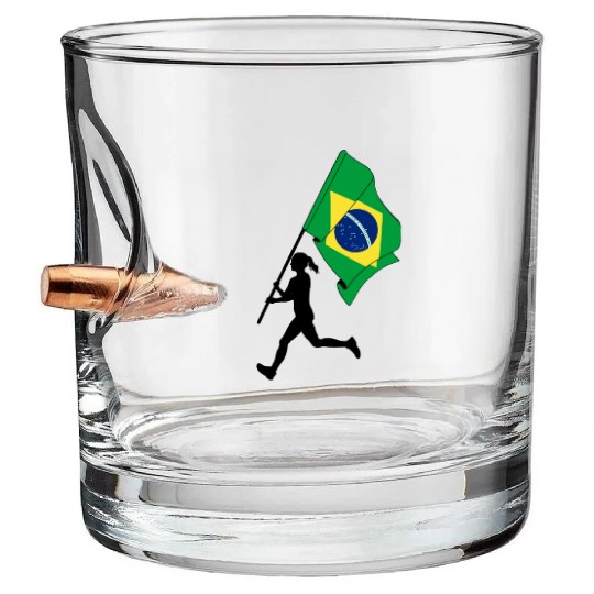 Brazil flag woman running Bullet Whiskey Glasses