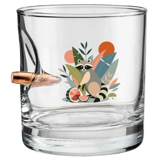 Raccoon with tropical plants and melons Bullet Whiskey Glasses