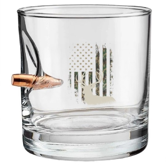 Whitetail Buck Deer Hunting American Camouflage Bullet Whiskey Glasses