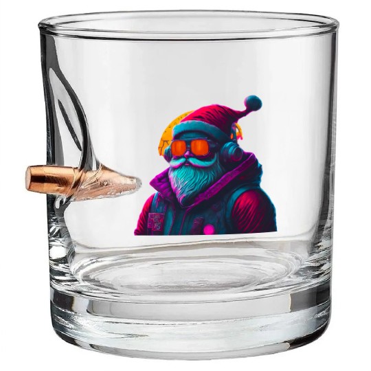 Retro Cool Santa Claus with Headphones Neon Colors Bullet Whiskey Glasses