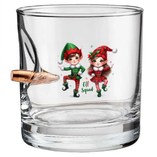 Christmas Plaid ELF Squad Bullet Whiskey Glasses