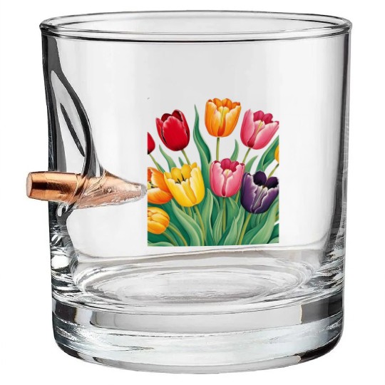 Flowerful Tulips T shirrt Bullet Whiskey Glasses
