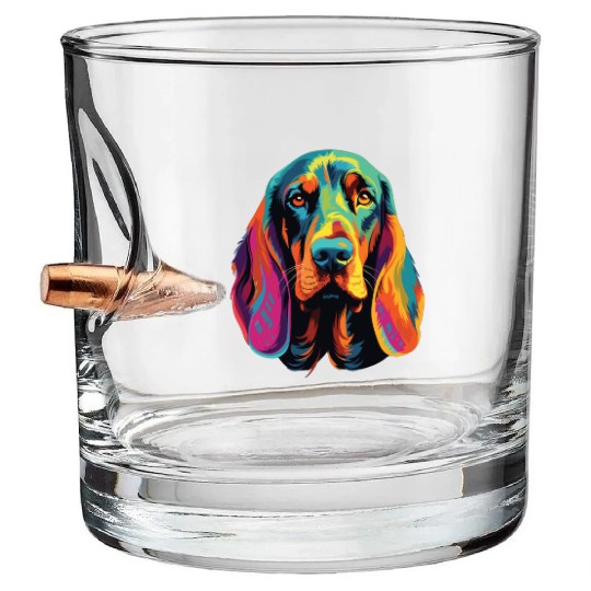 Watercolor Colorful Black And Tan Coonhound Bullet Whiskey Glasses