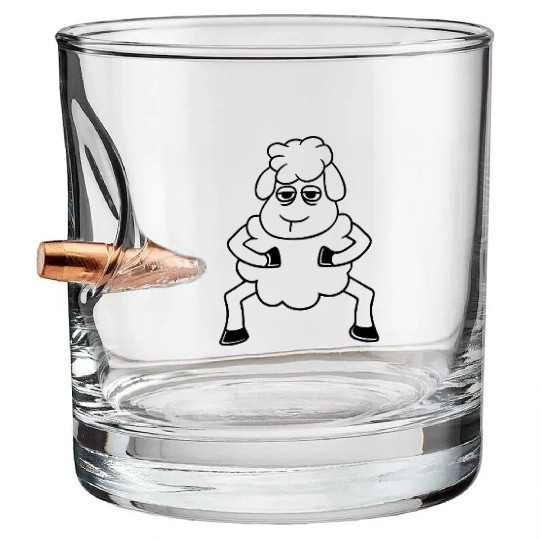 Sheep Tired Bored Look Standing Cute Cool Cartoon Bullet Whiskey Glasses