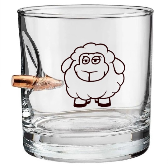 Sheep Baby Standing Bored Tired Cartoon Comic Cool Bullet Whiskey Glasses
