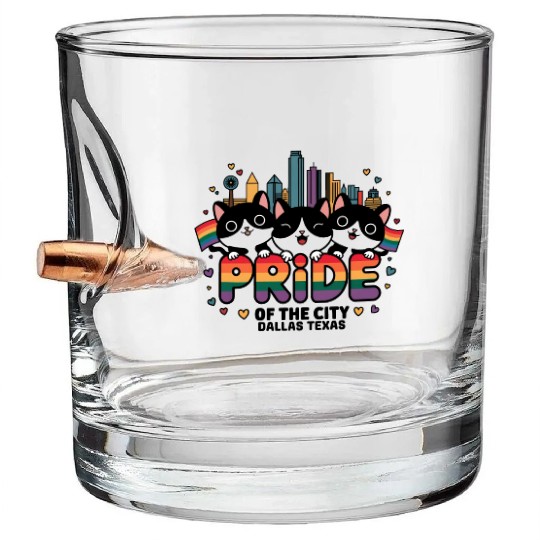 Pride of Dallas City Texas USA Rainbow Flag Bullet Whiskey Glasses