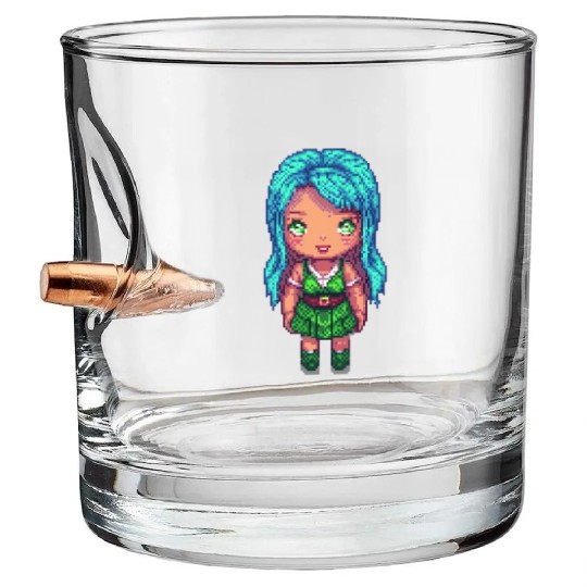 Mystic Emerald Sprite - Pixel Art Design Bullet Whiskey Glasses
