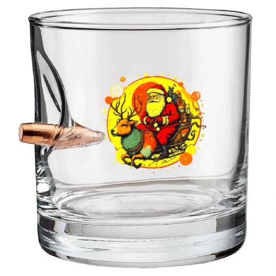 Santa Claus riding reindeer Christmas for holiday Bullet Whiskey Glasses