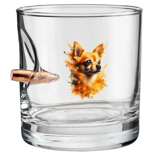 Chihuahua splash portrait Bullet Whiskey Glasses