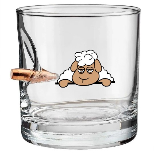 Sheep Tired Bored Behind Fence Wall Sign Looking Bullet Whiskey Glasses