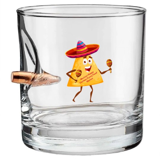 Mexican Happy Cartoon Funny Food Nachos Character Bullet Whiskey Glasses