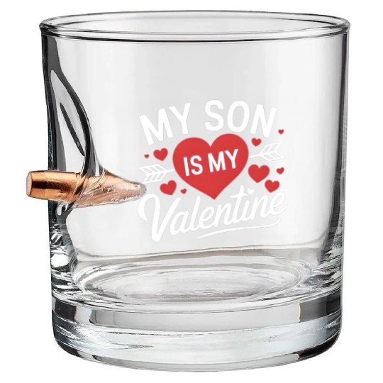 "My Son Is My Valentine" Cute Valentine's Day Hear Bullet Whiskey Glasses