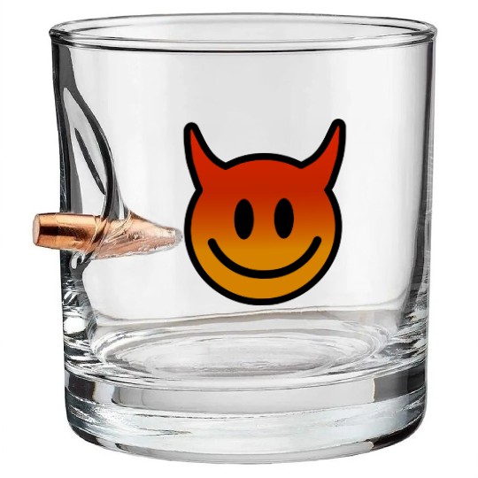 Cute Devil Face – Mischief with a Grin Bullet Whiskey Glasses