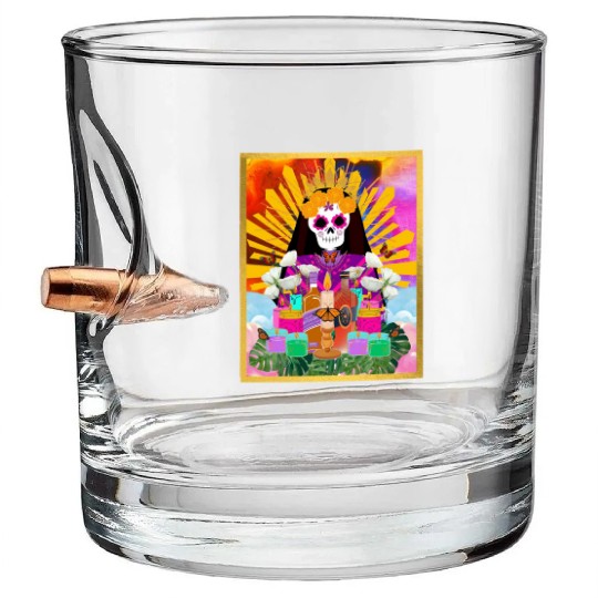 Rainbow Butterfly Santa Muerte Bullet Whiskey Glasses