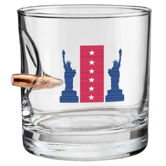 Stylized Statue of Liberty Graphic Design Bullet Whiskey Glasses